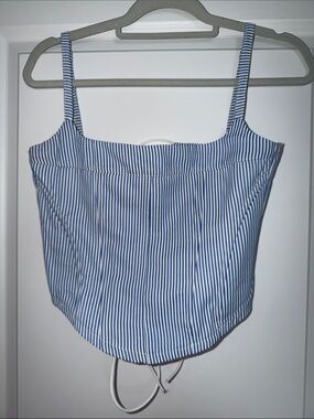Edikted Blue and White Striped Lace-Up Crop Top
